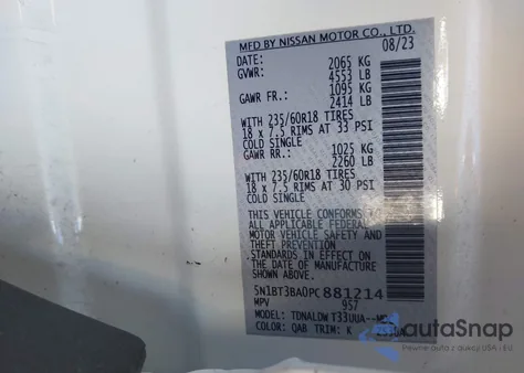 2023 Nissan Rogue Sv Fwd из США, поврежденный, VIN 5N1BT3BA0PC881214